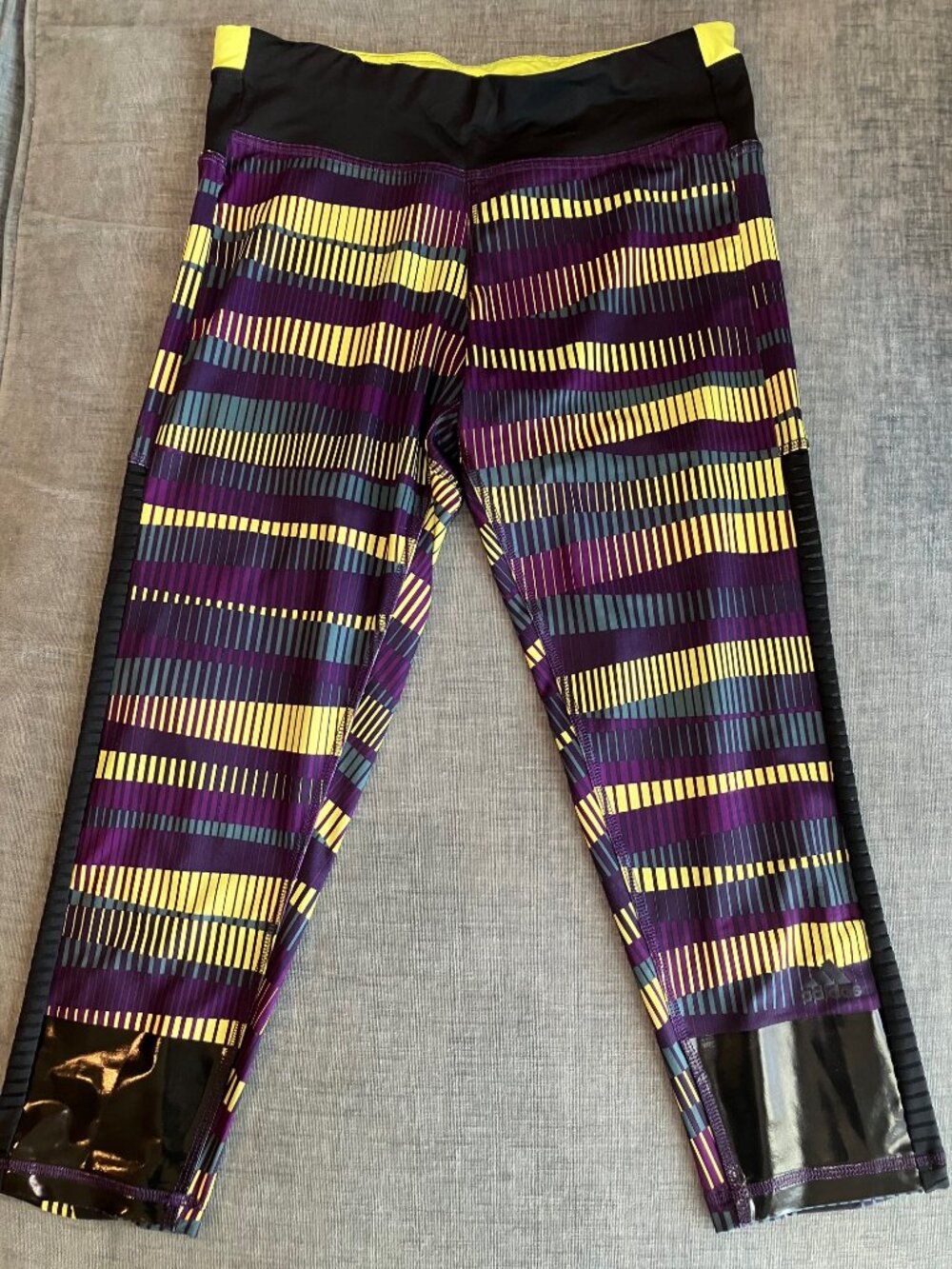 Adidas Climalite Womens M Capri Leggings Purple Yellow Mesh Running Y2K Workout